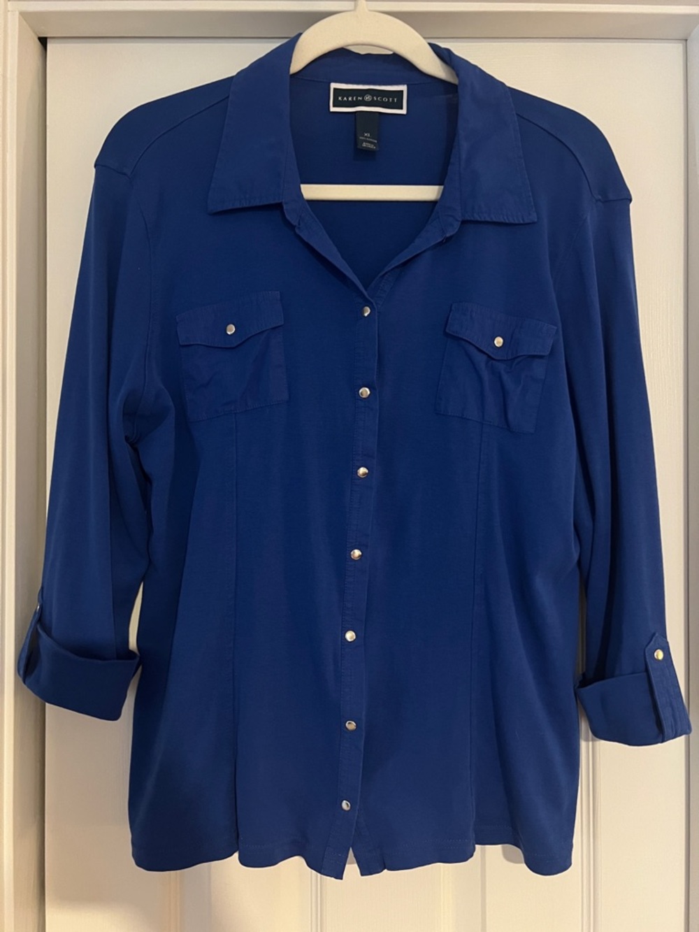Karen Scott Royal Blue Button-Front Shirt with Pocket Flaps